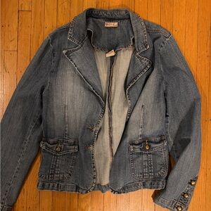 FYLO Women's Washed Blue Denim Blazer Jacket